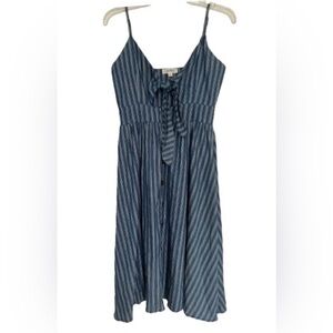 Vintage Cali Blue Denim Railroad Pinstripe Summer Dress. Size S